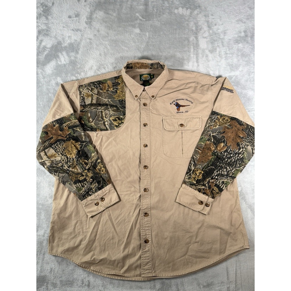 Vintage Cabelas Shooting Shirt Mens 2XLT Beige Seclusion 3D Canvas 90s Camo‎